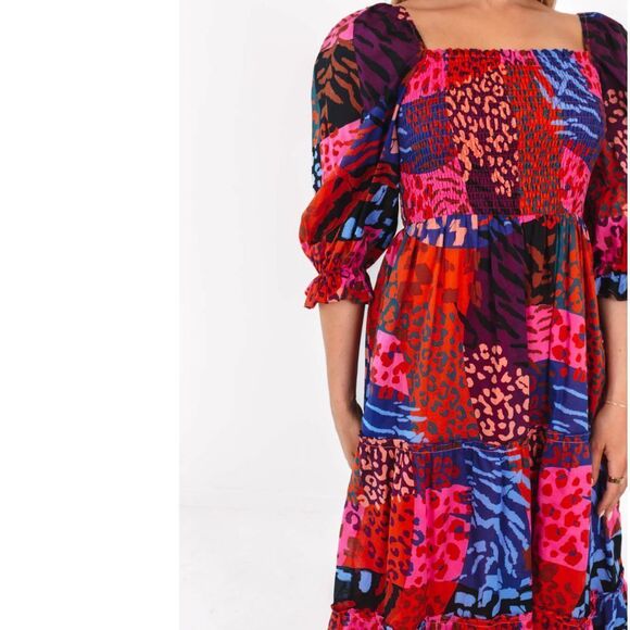 J. MARIE NWT The Jade Square Neck Ruched Midi Dress Multicolor Floral Large - Picture 5 of 9